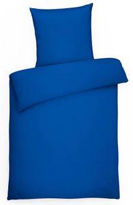Einfarbige Mako Satin Bettwäsche 155x220 Royal Blau Uni blaue Bettwäsche 155 x 220 - Bettbezug aus gekämmter Baumwolle