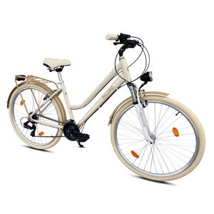 Milord Trekking Fahrrad Damenfahrrad, Citybike, Aluminium, 28 Zoll, Creme-Braun, 21-Gang Shimano