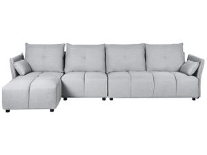 BELIANI Ecksofa Hellgrau Stoffbezug mit Chaiselongue Rechts 4-Sitzer L-Form Viele Kissen Niedrige Sitzhöhe Freistehend Modern Wohnlandschaft Wohnzimmer