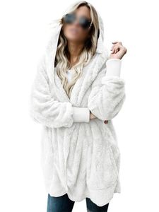 Plus Size Damen Kapuze Strickjacke Winter warme Kunstpelz Mantel,Farbe: Weiß,Größe:3XL