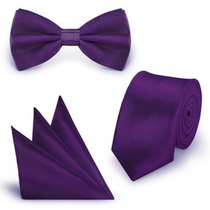 SET Krawatte Fliege Einstecktuch Aubergine  einfarbig uni aus Polyester