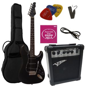 4/4 Elektrogitarrenset - E-Gitarre matt schwarz 20 Watt Set - Tasche, Band, Saiten, 3xpik, Verstärker - e gitarren set