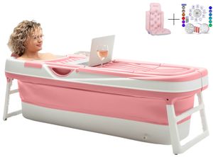 HelloBath® Faltbare Badewanne - Rosa - 157cm - Mobile wanne - Klappbare Badezuber - Badezimmer - Erwachsene und Kinder - inkl. Badekissen & Badlampe