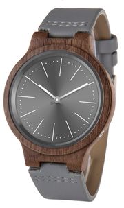 Funk-Armbanduhr für Damen und Herren, Holzgehäuse, Leder-Uhrband
