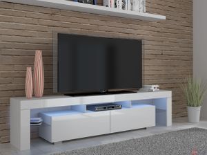 TV Lowboard Schrank 190 cm Hochglanz TV Tisch Sideboard TV Kommode Weiß mit LED Beleuchtung