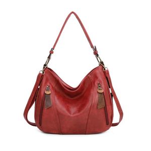 OBC Damen Tasche Shopper Hobo-Bag Schultertasche Leder Optik Umhängetasche Handtasche Crossover Reisetasche Beuteltasche Handtasche Rot