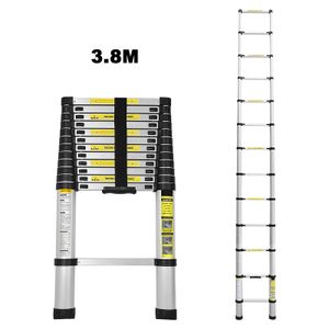 SWANEW teleskopický výsuvný rebrík skladací rebrík stabilný hliníkový rebrík do 150 kg 3,8 m strieborný bez háčikov
