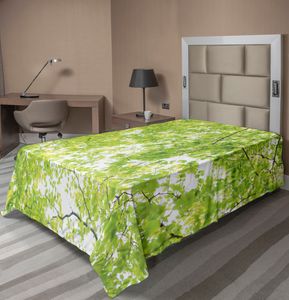 ABAKUHAUS Blätter Bettlaken, Verzweigt Blätter Eines Baum Epischen Aussichts Vom Botanischen Bild Des Grundwachstums, weiches bequemes oberes Bettlaken für ein dekoratives Bett 1 Stück 260 cm x 168 cm, Grün