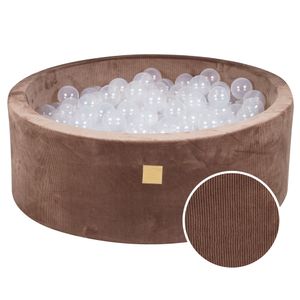 MeowBaby® Runder Ballpool mit Bällen 7 cm für ein Kind, 90x30 cm/200 Bälle, Cord-Cord-Velours, Schokolade: transparent