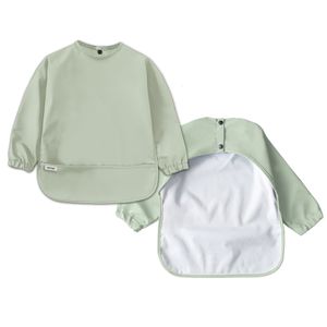 Ärmellätzchen Größe M mit Auffangtasche Baby und Kleinkind aus recyceltem Polyester Lätzchen Laurel Green