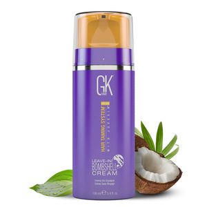 GK HAIR Global Keratin Leave In Bombshell Purple Cream (100 ml/3.4 Fl Oz) Pflegende, glättende, feuchtigkeitsspendende, kräuselnde Creme für blondes, geschädigtes Haar, entfernt gelbe, bläuliche Töne und Fliegen