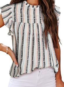 Damen Sommer Tanktop - Modische Rundhals-Top mit Kontrastfarben und Rüschen, Gestreifte ärmellose Bluse, C Damen Sommer Tanktop - Modische Rundhals-Top mit Kontrastfarben und Rüschen, Gestreifte ärmellose Bluse, C