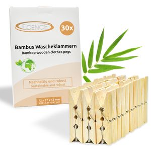ECENCE Wäscheklammern Holz 30 Stck., 72 x 17 x 12mm nachhaltige Bambus Holzklammern klein, Klammer