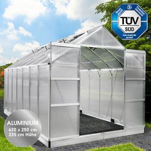BRAST Gewächshaus Aluminium mit Fundament rostfrei  6mm Platten 430x250x235cm Silber