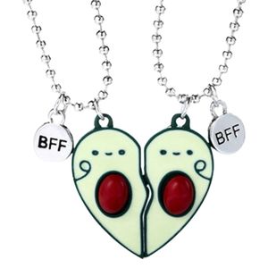 Bixorp Náhrdelník priateľstva pre dvoch s avokádovým srdcom - strieborná retiazka s magnetom - 45 cm + 5 cm nastaviteľný - BFF náhrdelník