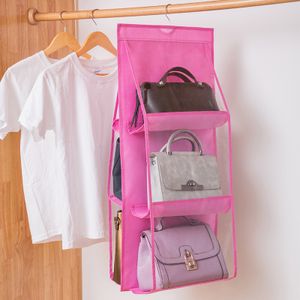 Taschenaufbewahrung hängende Tasche  doppelseitig transparente sechslagige Schlafzimmer Kleiderschrank Staubbeutel,Pink