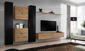 Anbauwand Wohnwand Schrankwand SWITCH VI Wotan mit Lamellen Hochglanz Push Click