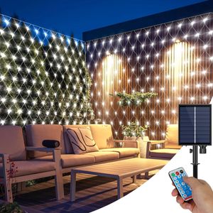 Solar Fairy Lights Outdoor Led Light Net, 3x2M Wodoodporna kurtyna świetlna do dekoracji balkonów w ogrodzie, biała