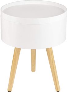 ONVAYA® Beistelltisch aus Holz | Weiß | Holz | Ø 35 cm | Couchtisch rund | Nachttisch Kiefer | Stauraum & Abnehmbarer Deckel | Modernes skandinavisches Design