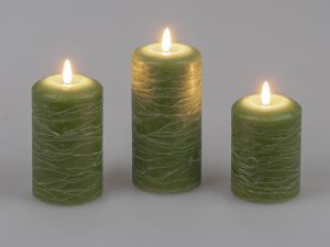 3er Set LED Kerzen KLASSIK grün H. 10 + 12 + 15cm mit Timerfunktion Formano