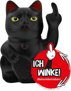 Stinkekatze Winkekatze Angry Cat Katze mit Stinkefinger schwarz
