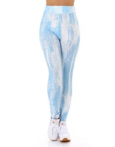 Fitness High Waist Sport Leggings mit Grafik Print, Farbe: Hellblau, Größe: L/XL