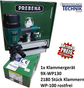 Prebena 9X-WP130 Breitrückenklammergerät 75-130mm + WP Breitrückenklammer 100mm KL-62 Prebena 9X-WP130 Breitrückenklammergerät 75-130mm + WP Breitrückenklammer 100mm KL-62