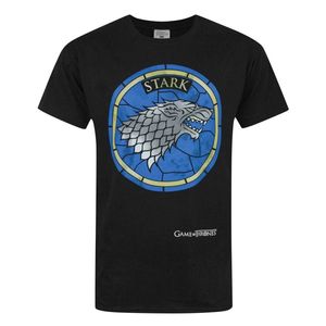 Game Of Thrones Herren Glasmalerei Stark T-Shirt NS5133 (S) (Schwarz)
