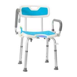 Jiubiaz Sprchová stolička Výškovo nastaviteľná sprchová stolička do 136 kg Kúpeľňová stolička Kúpeľňové sedadlo - s ramenom a operadlom Obojstranná opierka