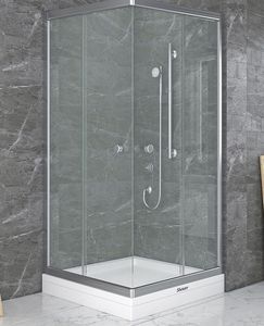 Duschkabine Eckeinstieg 75x75cm,4mm Eckdusche Schiebetür 180cm Doppel Duschtür ESG Glas Dusche