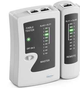 deleyCON Netzwerk Kabeltester RJ11 RJ12 RJ45 ISDN LAN Netzwerkkabel Patchkabel CAT6 CAT7 CAT8 Kabel Tester Leitungstester Kabelprüfer - Grau