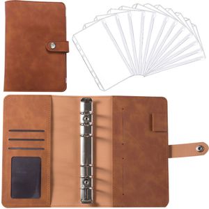 Vazač rozpočtu, A6 Faux Leather Notebook Binder Budget Planner 6 Hole Binder Folder, s 12 volnými listy na zip (hnědá)