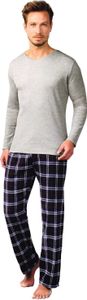 Ronley Herren Flanell Pyjama Langarm Oberteil + Lange Hose Weich Karo-Grau M