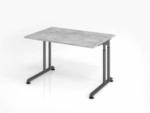 Schreibtisch Nilo | Beton | Graues Gestell | BxT 120x80cm | Arbeitshöhe 68-82cm | höhenjustierbar, 1cm Raster | C-Fuß-Gestell | Rechteckform
