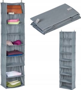 Relaxdays Hängeregal für Kleiderschrank - 8 Fächer Faltbarer Organizer in Grau