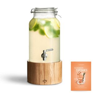Springlane Glas Getränkespender 5 L Greta mit Edelstahl-Zapfhahn & Ständer aus Eichenholz