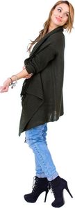 Damen Strick-Jacke Umhang Cardigan Asymmetrisch; Khaki/S/M/L