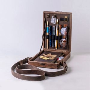 Schriftsteller Bote Holzkiste Schultertasche Aufbewahrungsbox für Künstlerwerkzeuge, tragbare Retro Umhängetasche Postbotentasche, 22*15*6cm, Klassische Koffer