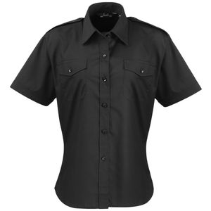 Premier Damen Pilot Bluse Kurzarm RW1096 (50 DE) (Schwarz)