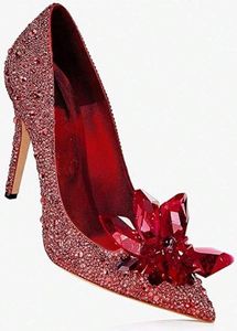 Damen High Heels mit Strasssteinen, Stilettos, glänzend, spitze Zehenpartie, Slip-On, elegante Party-/Hochzeitsschuhe-Rot [Absatzhöhe 9 cm]-Größe35