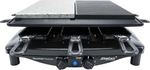 Premium Raclette mit Antihaft-Druckguss-Grillplatte,  Germany, Natursteingrillplatte, 8 emaillierte Pfännchen, Stufenloser Temperaturregler