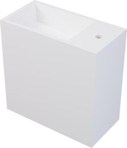 Handwaschbecken hängend mit Ablagefach - Solid Surface - Armaturen rechts - Weiß - 40 cm - PUMORI