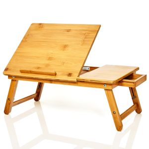 bambuswald© Betttablet | Laptoptisch mit Schublade aus 100% Bambus : ca. 54x35cm- klappbarer Notebooktisch, Betttisch, Lapdesks für Lesen oder Frühstück und Zeichentisch fürs Bett