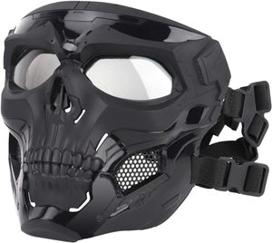 Taktische Airsoft Schädel Vollgesichtsmaske, Verstellbare Maske Vollgesichtsschutz Masken mit Augenschutz für Halloween Cosplay Kostüm Party A