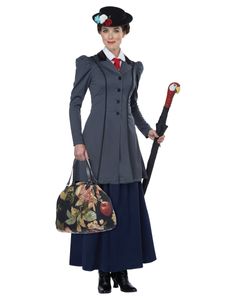 Nanny-Kostüm Englische-Dame-Kostüm grau-blau-schwarz