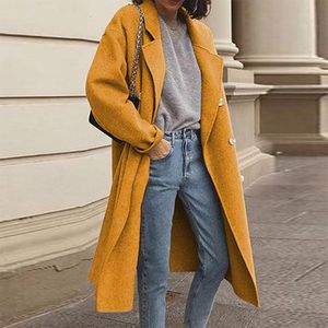 Damen Wollmantel Trenchcoat Damen Warmen Langen Mantel,Farbe:Gelb,Größe:L