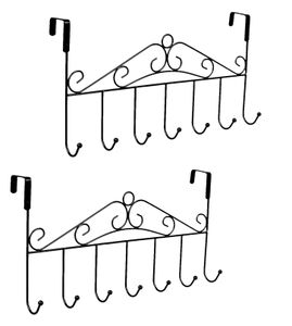 2er Set 42,5cm Türgarderobe Metall für Montage über der Tür | Kleiderhaken mit 7 Haken | Türhakenleiste Farbe: [schwarz] | Garderobenhaken Türleiste | Kleiderhalter | Türhängeleiste ohne Bohren