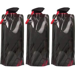 700ML Faltbare Wasserflaschen Set von 3 Trinkflasche Flasche Beutel (Schwarz)