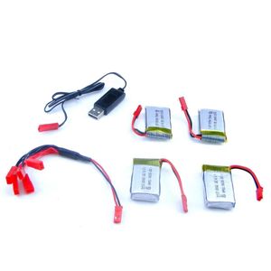 EFASO 4 LiPo 3,7 V 750 mAh Akkus, USB-Ladekabel und Mehrfachladekabel geeignet für den MJX X400.