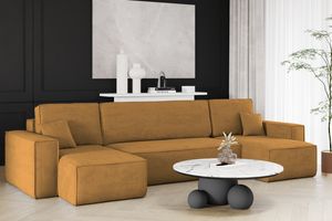 Kaiser Möbel Ecksofa mit schlaffunktion und bettkasten, Sofa U-form, Couch U-form BEST Dicker Cord Senffarbe